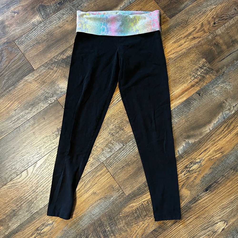 PINK Victoria's Secret Black and Pink Leggings with Vibrant Waistband